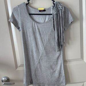 T Party Fashion Light Gray Fringe Sleeve Tee